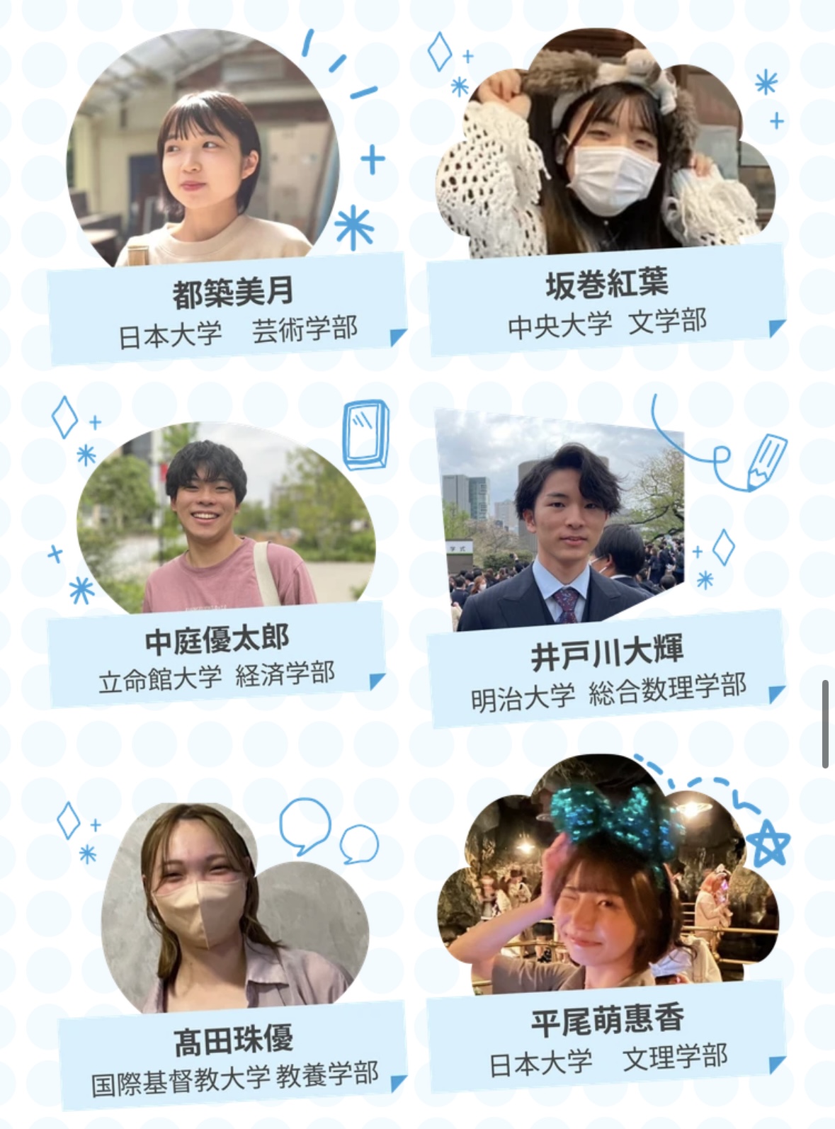 講師紹介 - 都築美月、坂巻紅葉、中庭優太郎、井戸川大輝、髙田珠優、平尾萌恵香